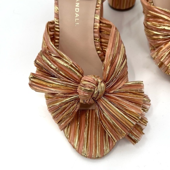 Loeffler Randall Camellia Sunset Bow Sandal Block Heel Peep Toe Stripe Sandal - Picture 14 of 14